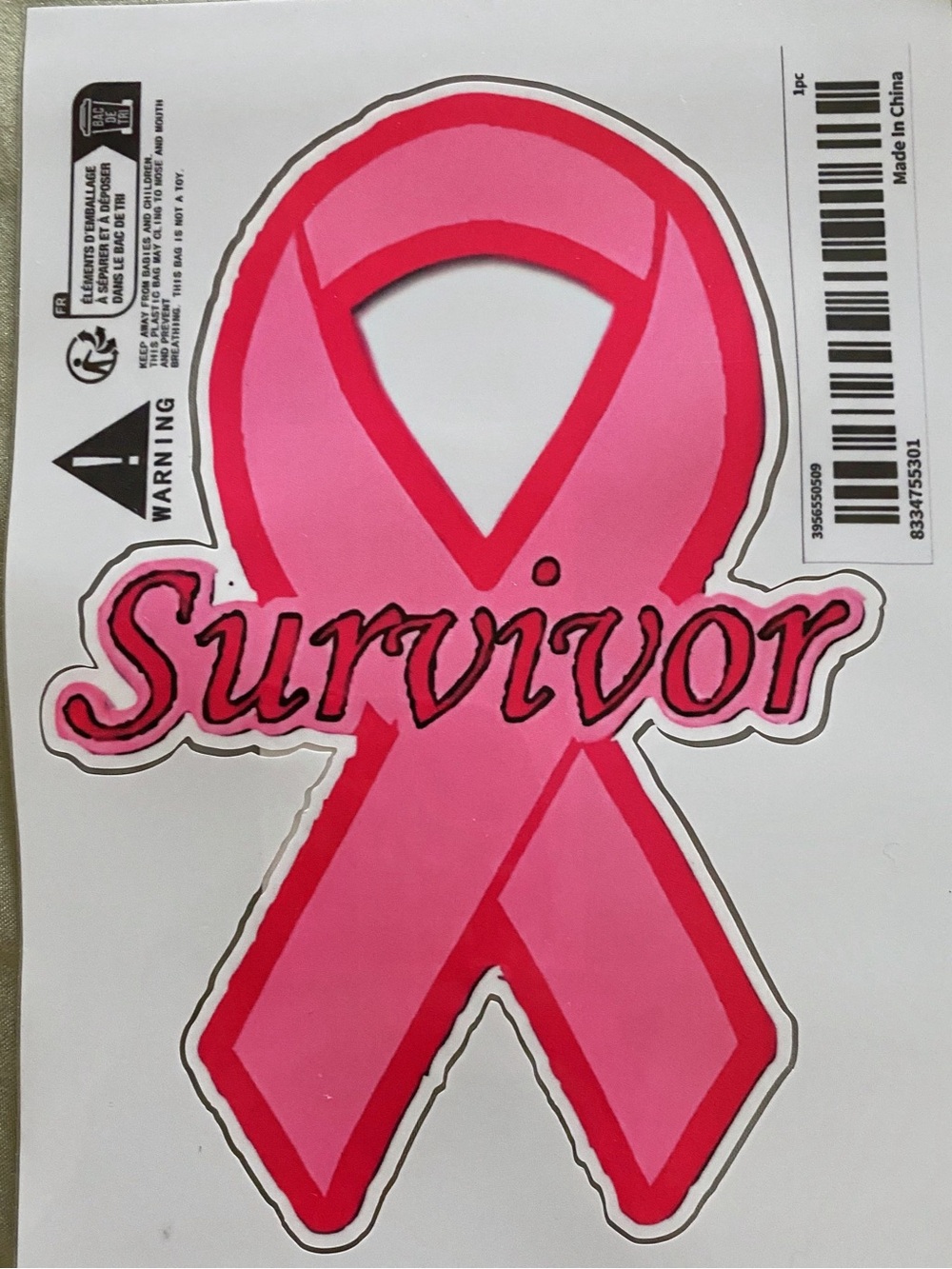 1-Survivor Pink Ribbon Oversized Decal - Breast Cancer Awareness